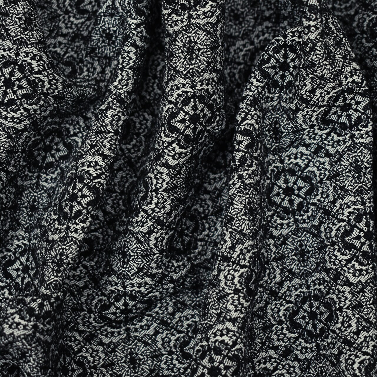 Black-White Rayon Blend Stretch Spandex Floral Bengaline Jacquard Fabric By the Yard